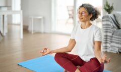 Happy,Healthy,Middle,Aged,Woman,Meditating,At,Home.,Serene,Mindful